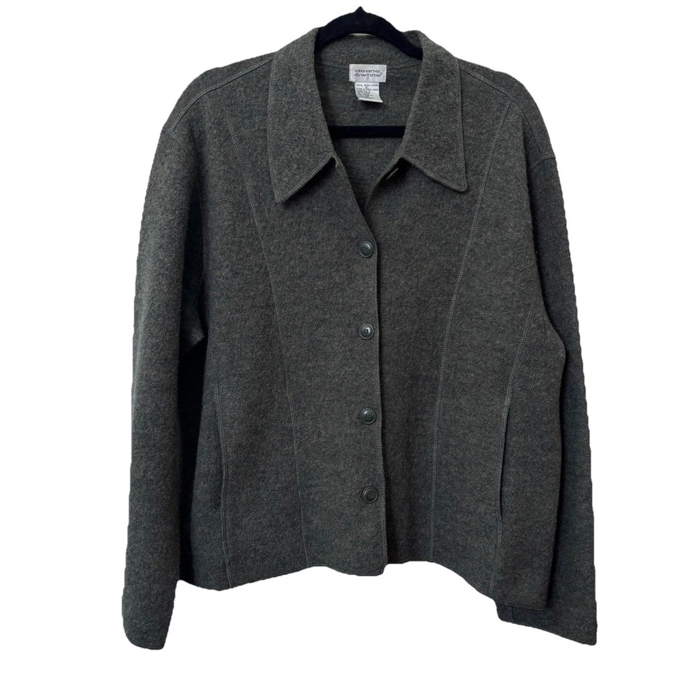 Vintage Deane & White Gray Wool Blazer Jacket Womens XL Lagenlook Minimalist